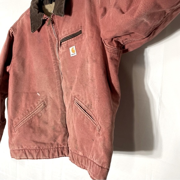 Vintage Carhartt WJO97 VRS Salmon Pink Duck Canvas Detroit Blanket Lined Coat XL - Picture 8 of 16